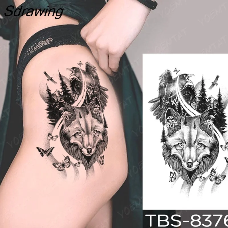 Sdrawing Temporary Tattoo Sticker forest eagle wolf butterfly Flash Tattoos Gothic Y2K Body Art Arm Fake Tatoo Men Women