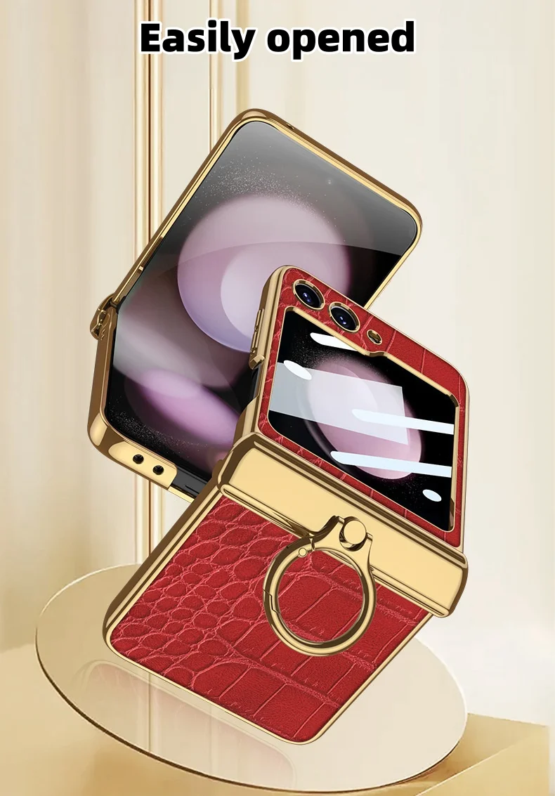 Suitable for Samsung Zfilp5/4/3 Leather Stand Ring Phone Case