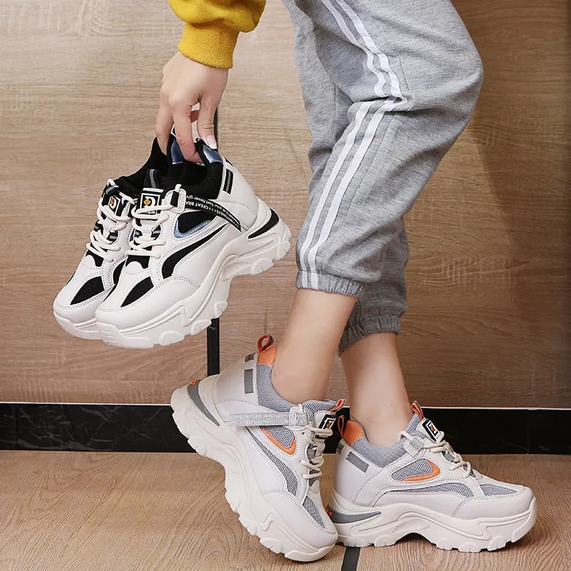 2022 Spring Women Fashion Chunky Sneakers Thick Bottom Platform Casual Shoes Woman Lace Up Breathable Mesh Sport Shoes