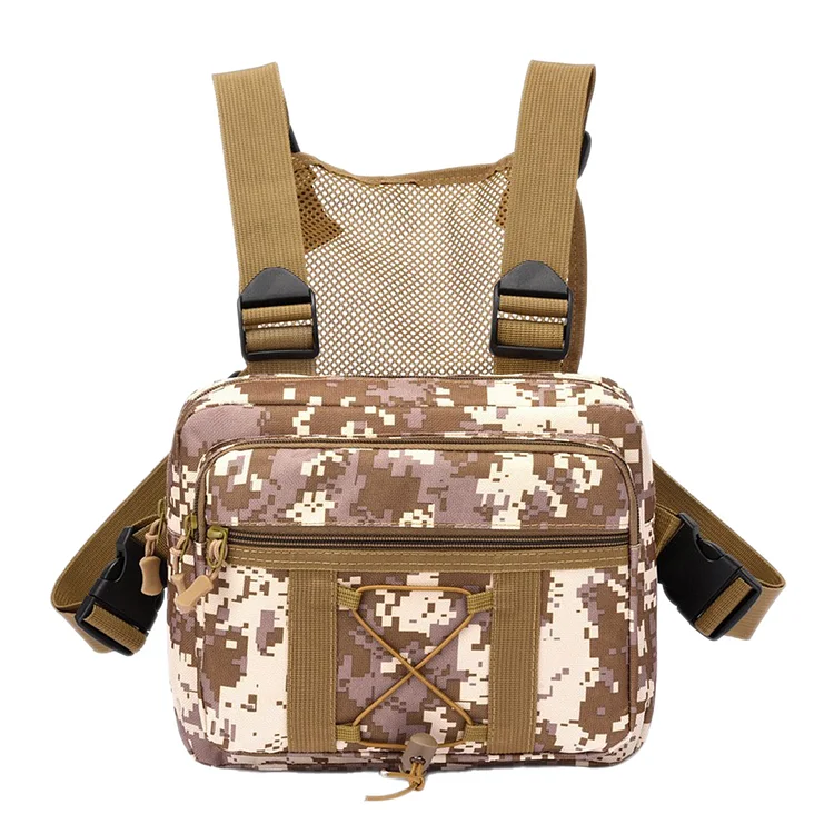 Men Casual Vest Bags Safe Oxford Male Chest Bag for Hiking Travel (Camo Sand)