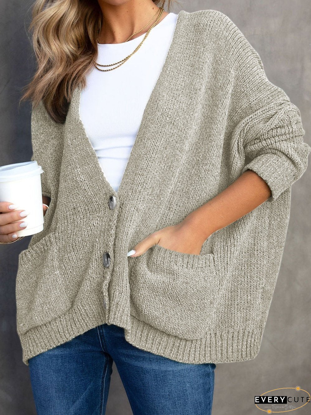Solid Color Knit Cardigan