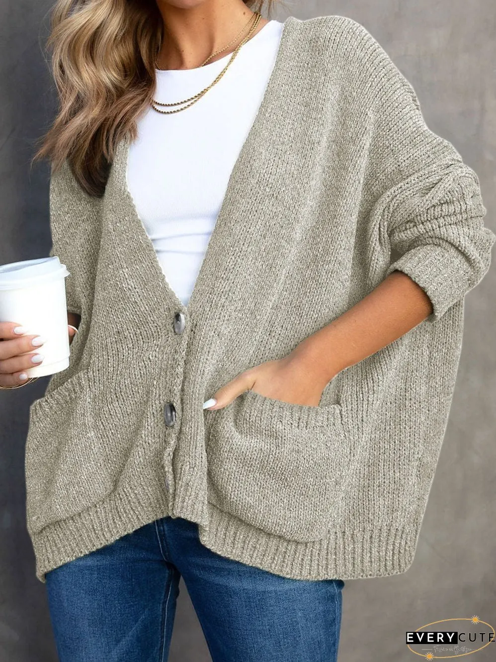 Solid Color Knit Cardigan