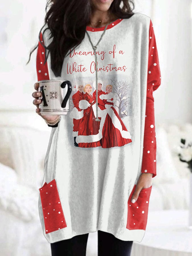 Dreaming Of A White Christmas Print Dress
