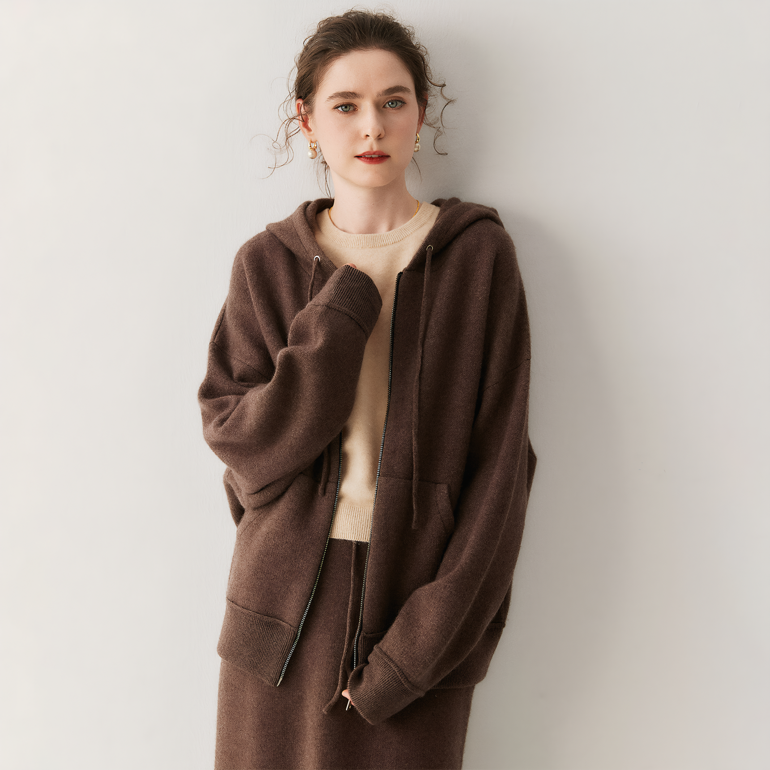 Women's Plush Heavyweight Cashmere Hoodie Cardigan REAL SILK LIFE