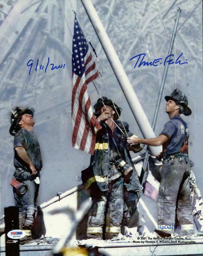 9/11 Photo Poster painting - 3 Firefighters Raising Flag Signed By Thomas E. Franklin PSA/DNA