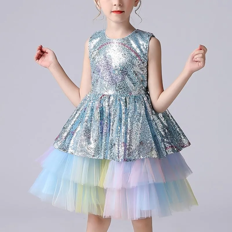 Kids Dress Girls Sequined Cake Skirt Wedding Party Tailing Elegant Princess Sleeveless Children Tutu Dresses