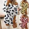 Gioiacombo ™ Abito t-shirt a maniche lunghe con spalle scoperte e stampa leopardata