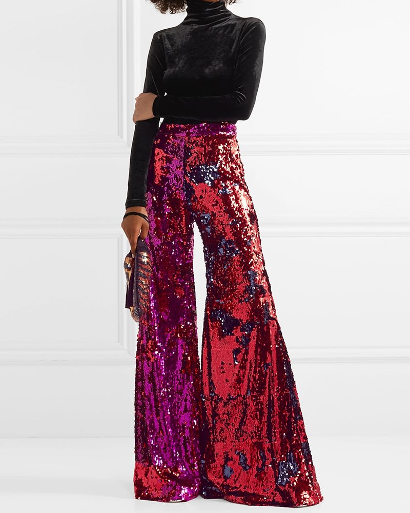 zara flared sequin pants