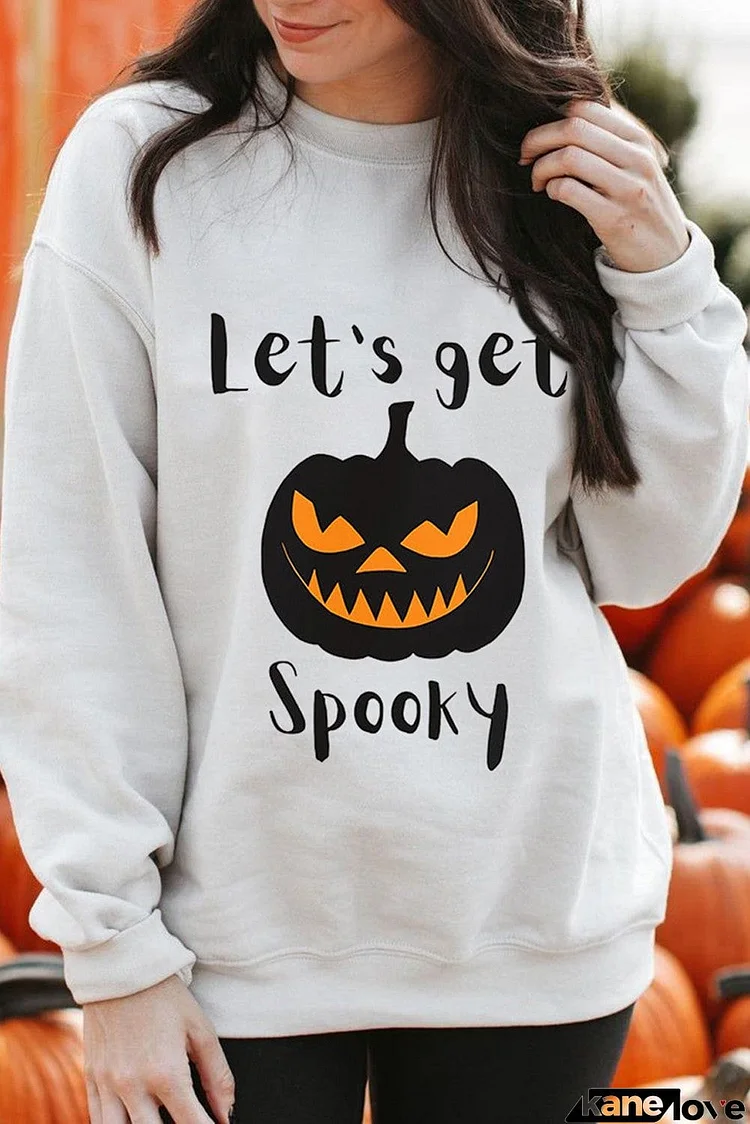 Halloween Pumpkin Slogan Print Crew Neck Pullover Graphic Sweatshirt