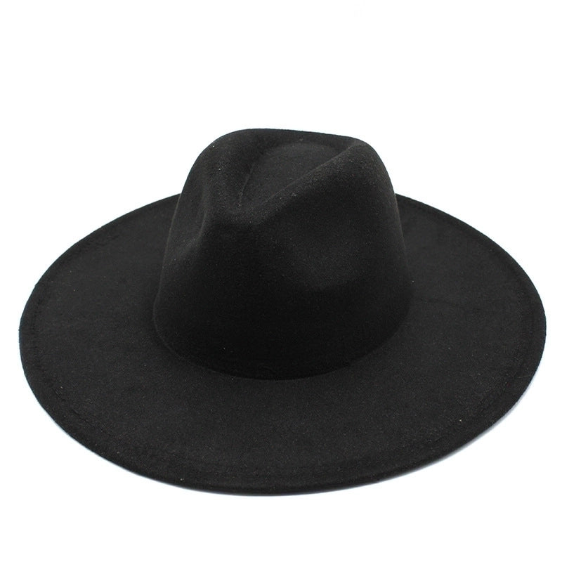 Unisex Elegant Solid Color Big Eaves Flat Eaves Fedora Hat