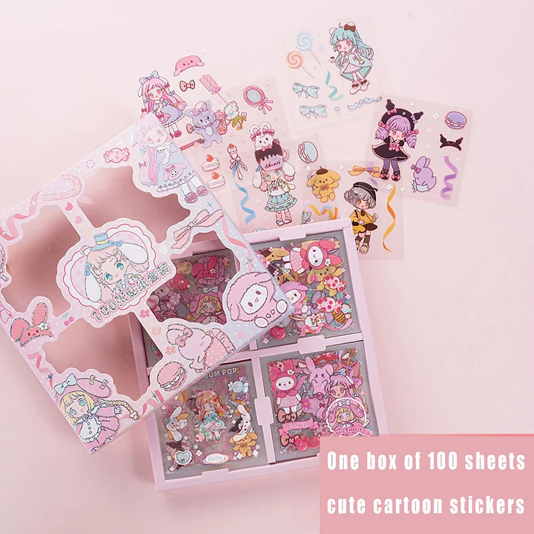 JOURNALSAY 100 stickers cream rabbit hand account stickers cute cartoon diy stickers decorative small patterns