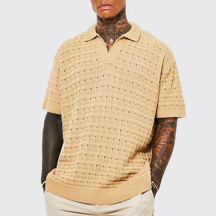BrosWear Fashion Men's Elastic Loose Short Sleeve Polo Shirt