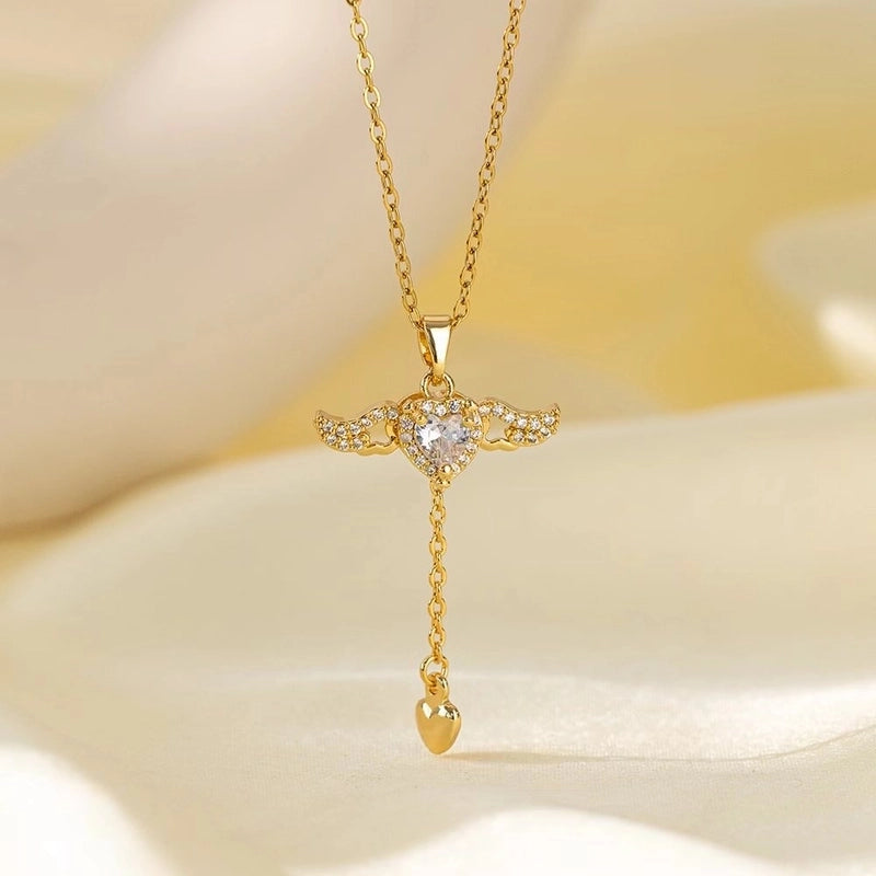 Sweet Minimalist Star Heart Shape Bow Knot Titanium Steel Zircon Plating Inlay Pendant Necklace