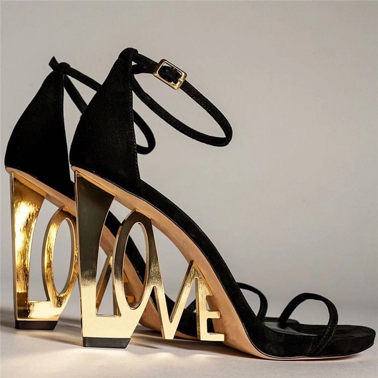 New Design Letter-Love Heel Gladiator Sandals Women Sexy One-strap Strange High Heels Fretwork Heel Summer Party Shoes - Life is Beautiful for You - SheChoic