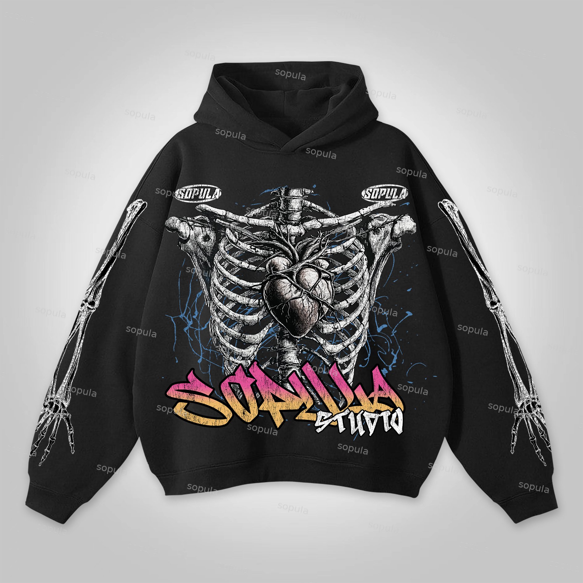 Sopula See Through My Heart Skeleton Graphic Pocketless Hoodie - Sopula｜Premium Graphic Tees & Graphic Clothing
