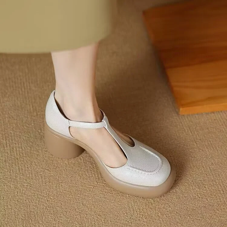 Zingj Thick Heel Sandals Women's 2025 New Summer Soft Skin Roman Thick Platform Mary Jane Shoes Hollow High Heels Shoes