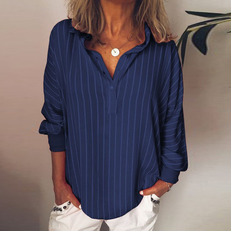 Striped Loose Long Sleeve Blouse wearshes