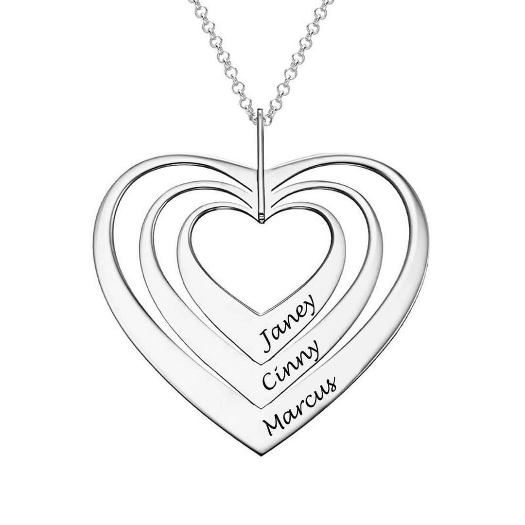 Personalized Three Names Heart Necklace