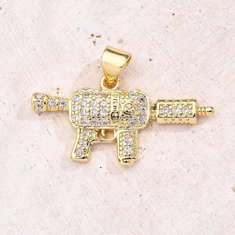 1 Pc/Package 20x25mm 25.5x17mm 38×18.5mm 2.5mm 5x3mm Copper Zircon 18K Gold Plated Submachine Gun Attack Gun Polished Jewelry Accessories Pendant
