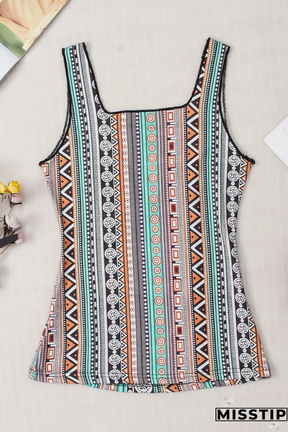 Printed Square Neck Wide Strap Tank