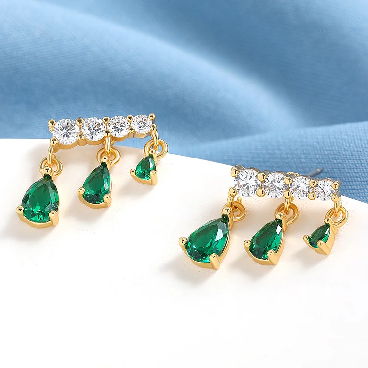Luxury Green Clear Zircon Stone Crystal Pear-shaped Birthstone Drop Earrings for Women Fashion Water Drop Earrings Jewelry Gift