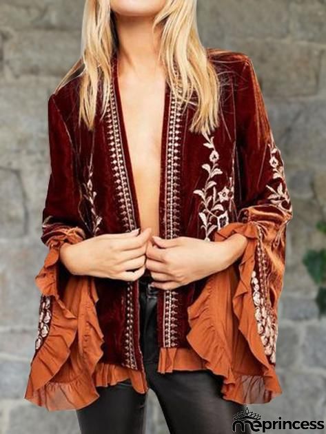 Fashion pagoda sleeve ruffled sleeve cardigan
