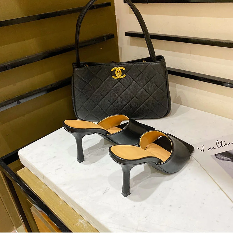 Churchf Churchf Runway Show Web Celebrity Blogger With The Same Simple And Versatile High Heel Slippers Fashion Square Head Sandals 979-2