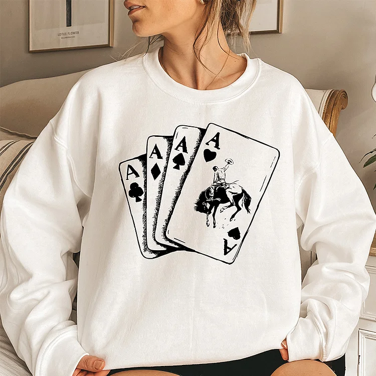 Ace Card Cowboy Sweatshirt or Hoodie Two Side Printed, Playing Card Sweatshirt, Poker Card Games