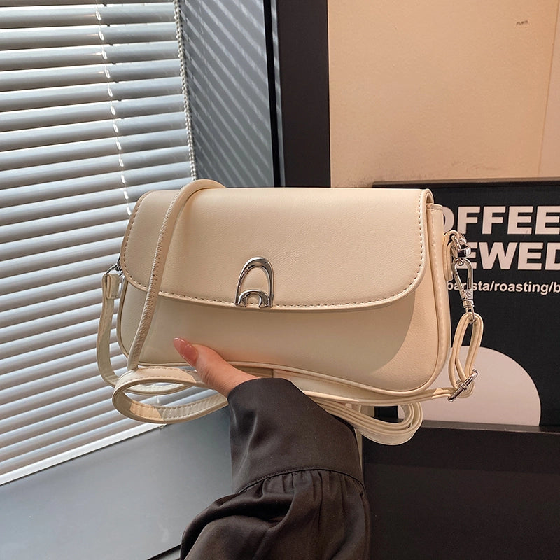 Women’s Medium Pu Leather Solid Color Classic Style Sewing Thread Square Flip Cover Underarm Bag