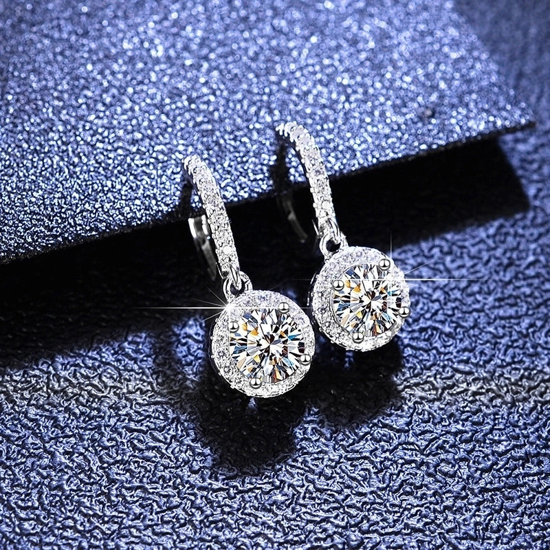1 Pair 925 Sterling Silver Moissanite Zircon Round Drop Earrings