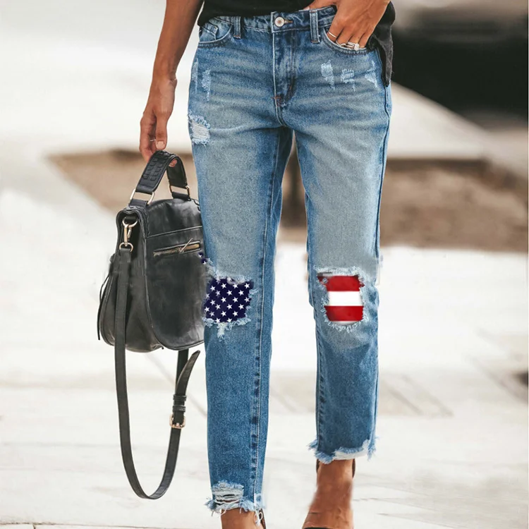 Flag Print Patch Jeans