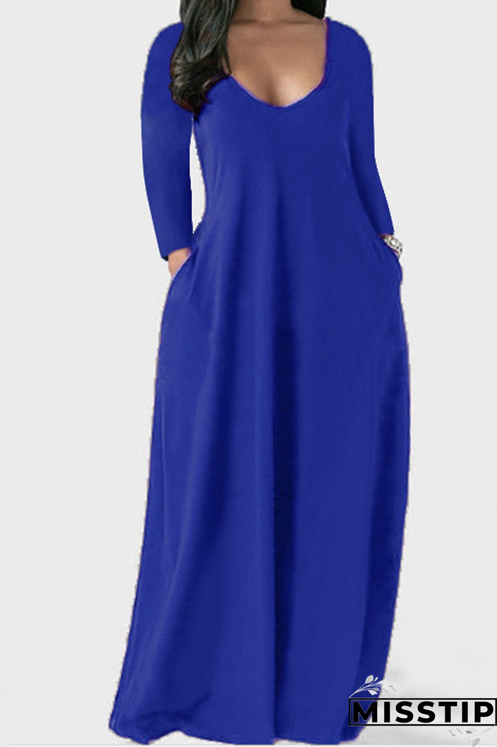 Black Casual Solid Patchwork V Neck Straight Dresses