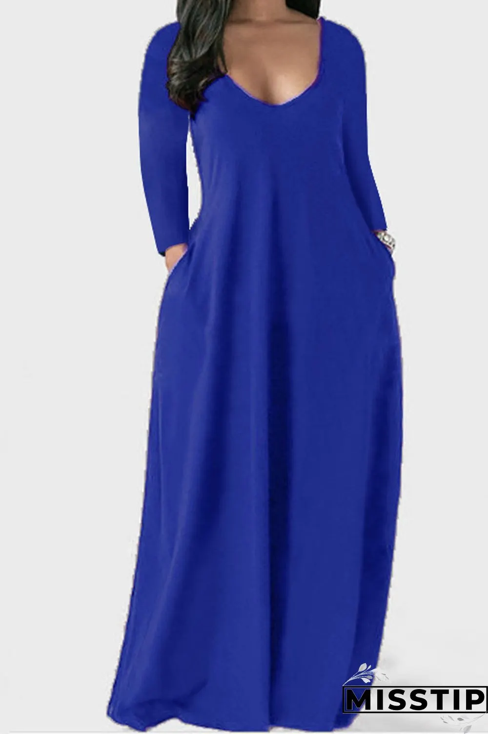 Black Casual Solid Patchwork V Neck Straight Dresses