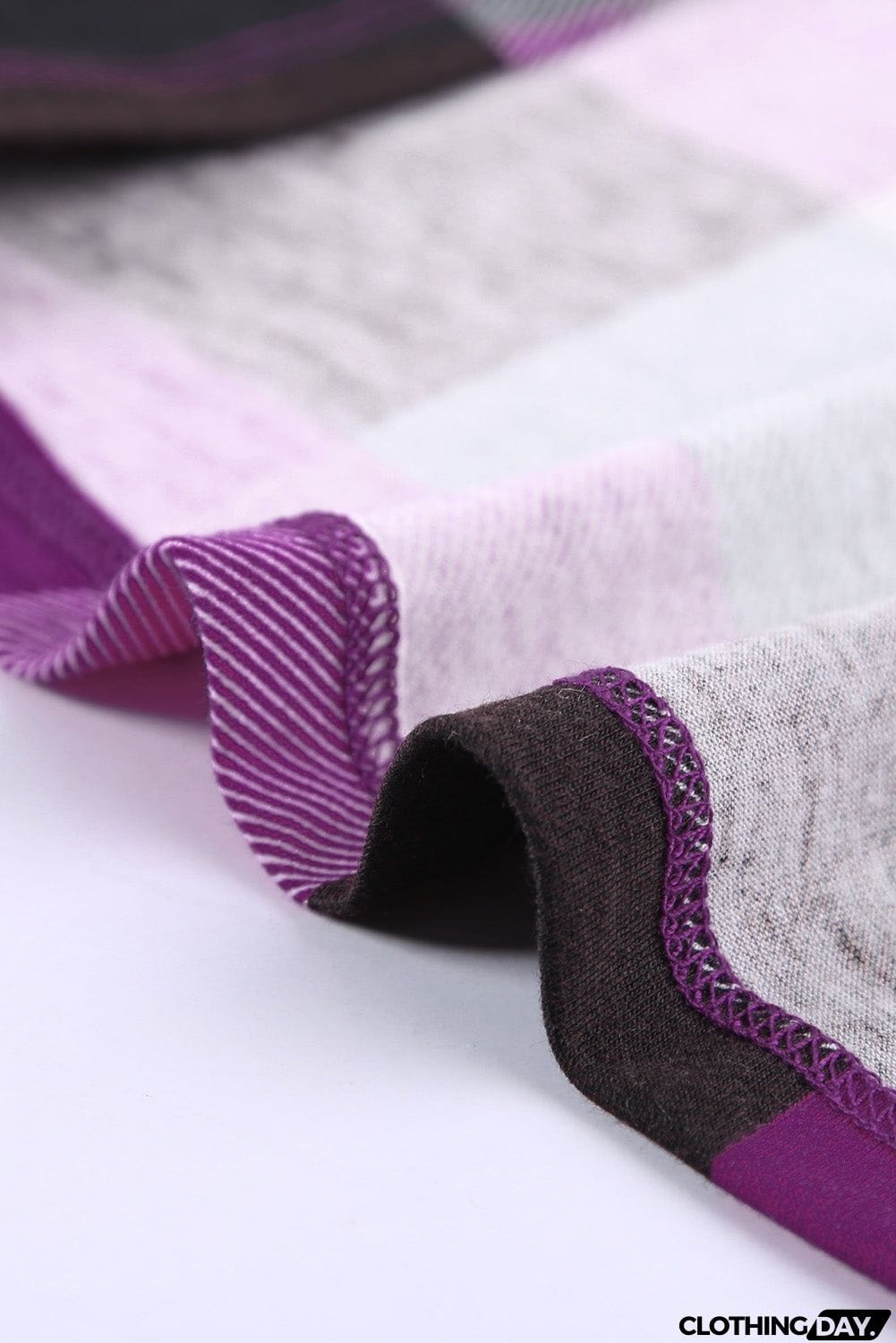 Contrast Plaid V Neck Long Sleeve Top