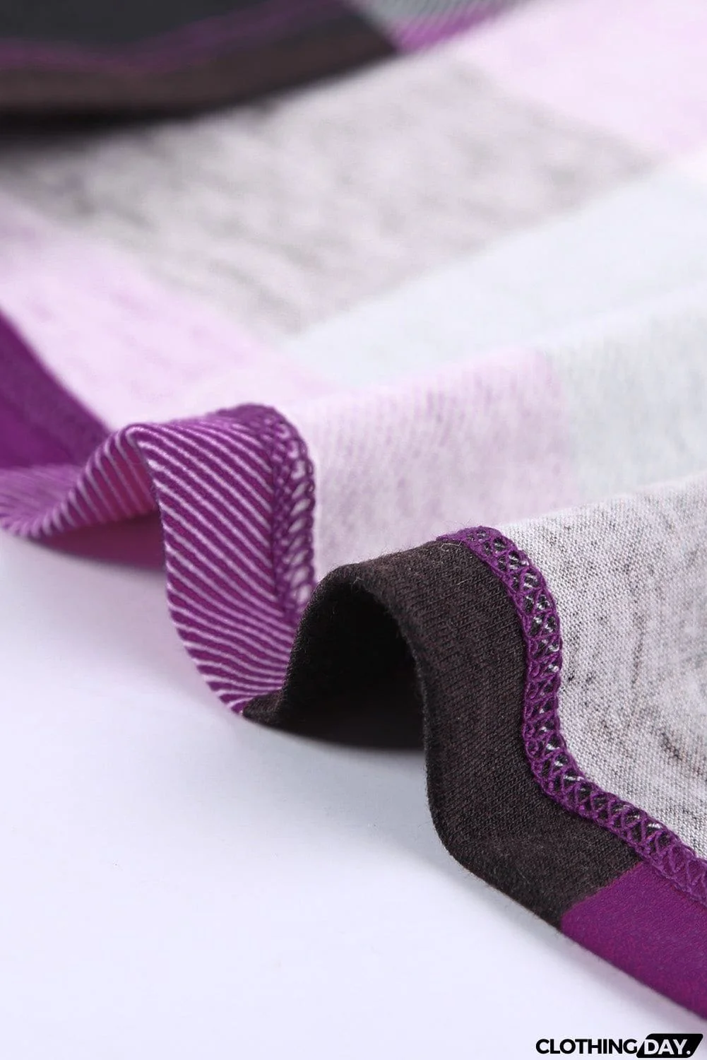 Contrast Plaid V Neck Long Sleeve Top