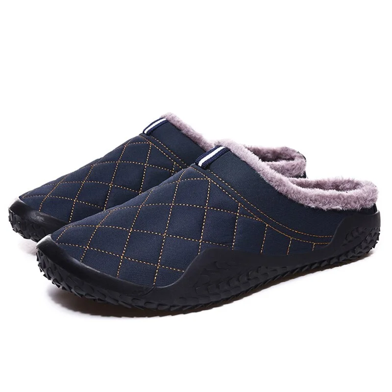Slippers for Men Gingham Warm Indoor Slippers Short Plush Slippers with Fur Size 44-48 Men Casual Shoes Non-slip Home Slippers