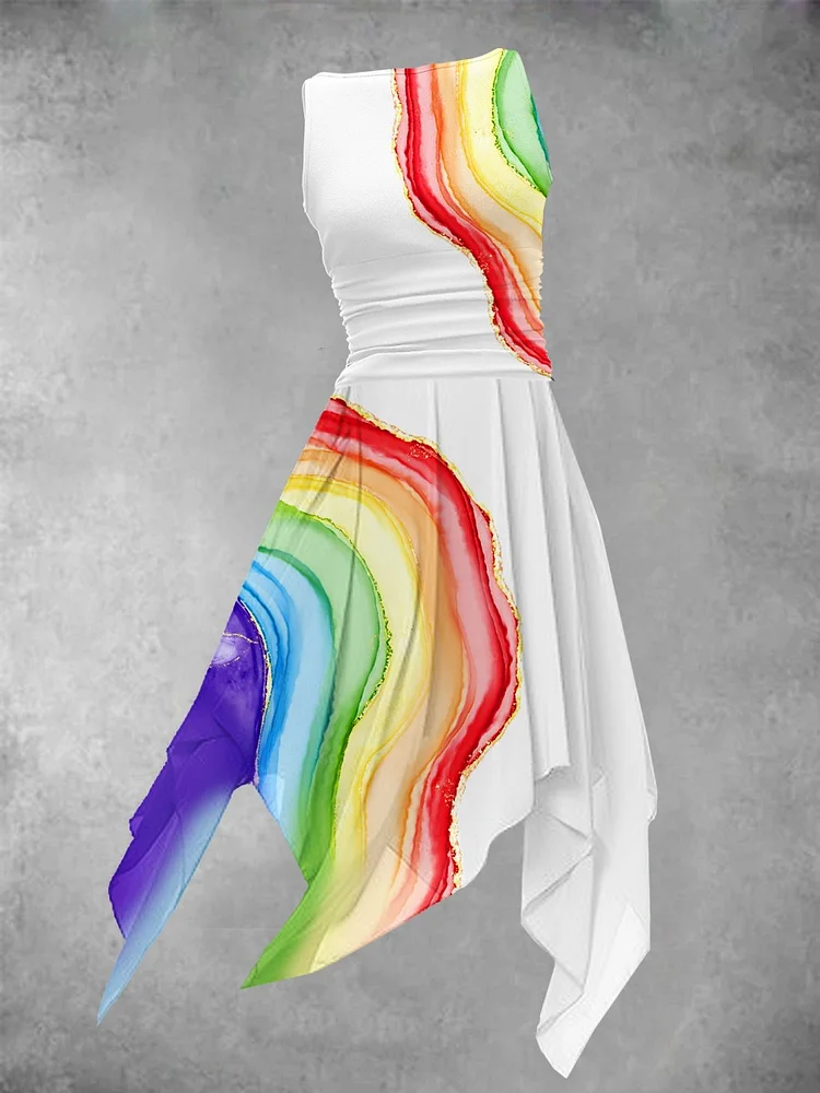 Women's Rainbow Fluid Art Irregular Maxi Dress