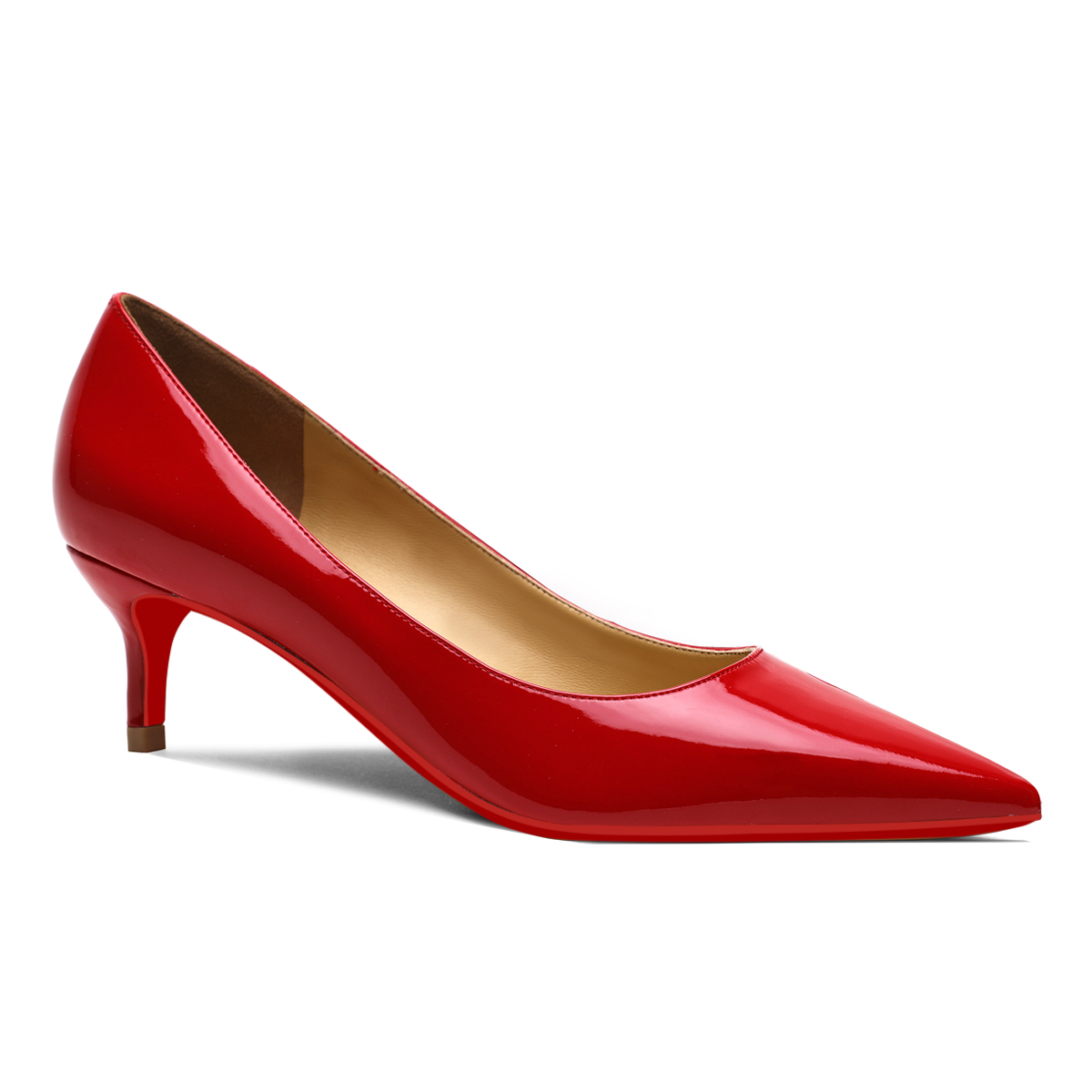 50mm Women's Low Heel Kittens Pointed Toe Casual Slip On Patent Red Bottoms Pumps-vocosishoes