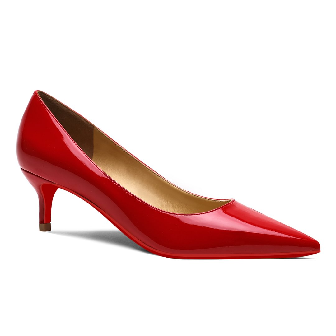 50mm Women's Low Heel Kittens Pointed Toe Casual Slip On Patent Red Bottoms Pumps-vocosishoes