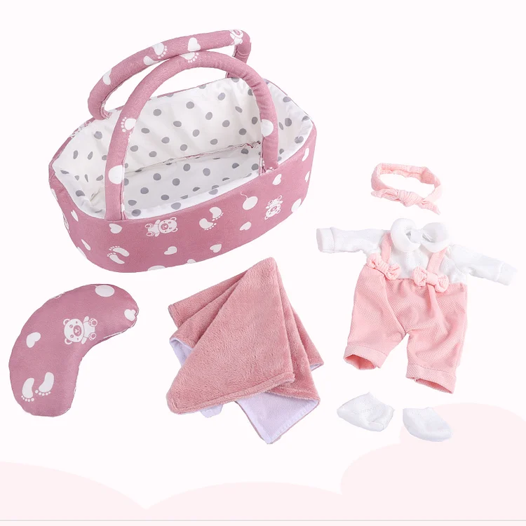 12" Pink and White 6-Pieces Set for Reborn Girl Baby Accessories Rebornartdoll® RSAW-Rebornartdoll®