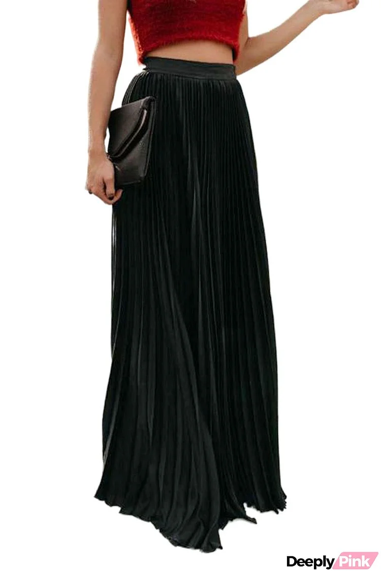 High Waisted Pleated Maxi Skirt