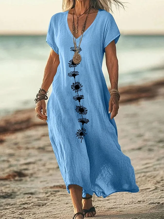 Women's Casual Floral Print Loose Dress 