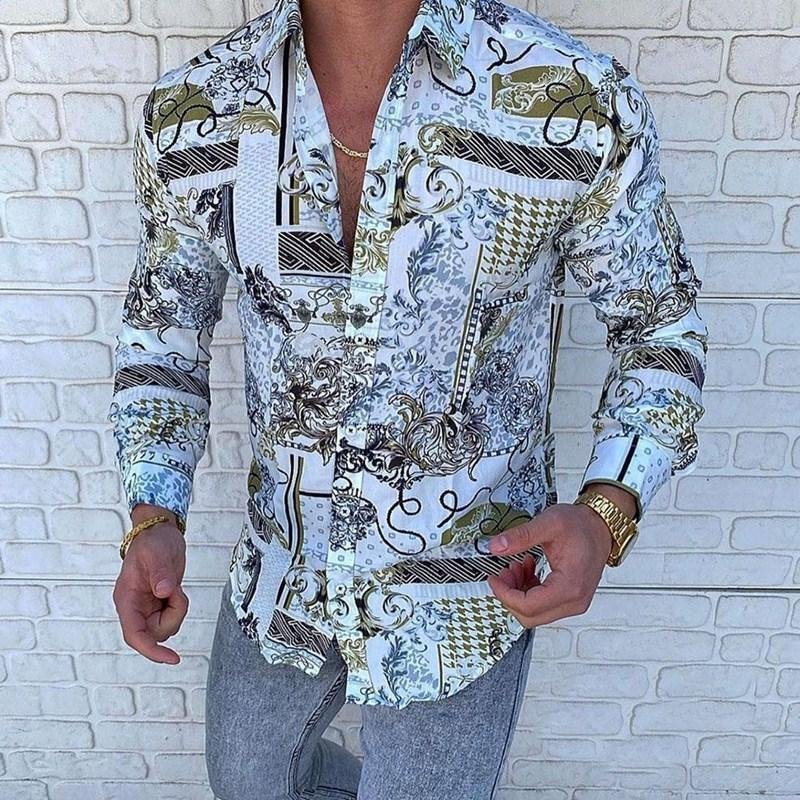 Lapel printed men shirt