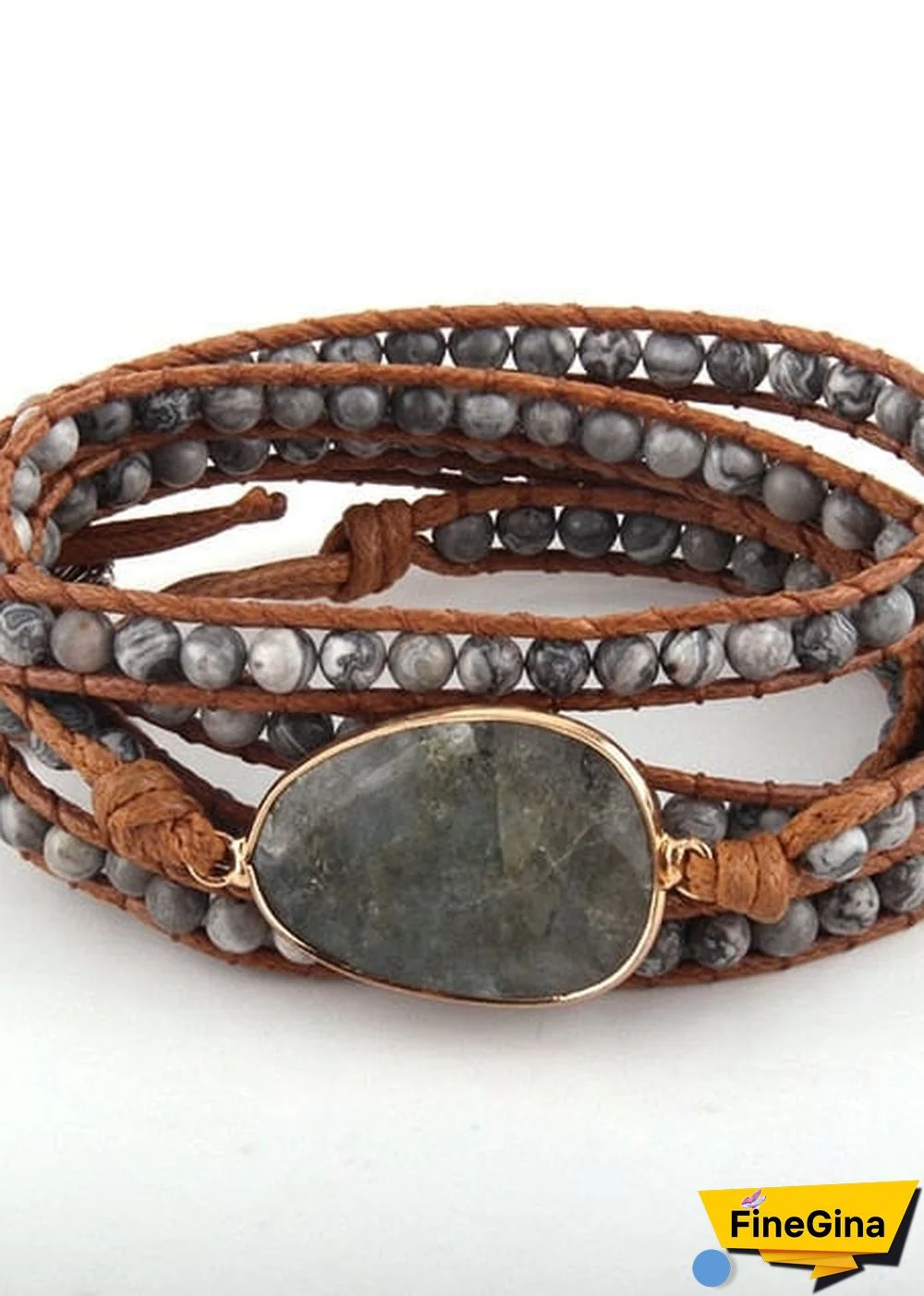 Boho Bracelet, RH 5 Layers Leather Wrap Bracelet, Natural Stones, Navy Lapis