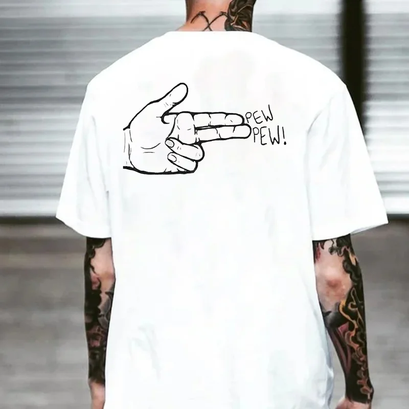 PEW PEW Hand Graphic Casual Modern Style Black Print T-shirt