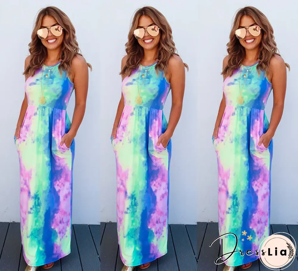 Ladies' Halter Sling Pocket Casual Print Dress