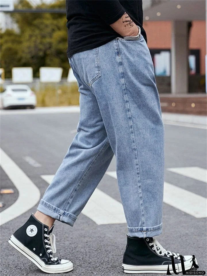 MidiSono - Men's Fashion Loose Straight-Leg Casual Harem Pants Denim Jeans