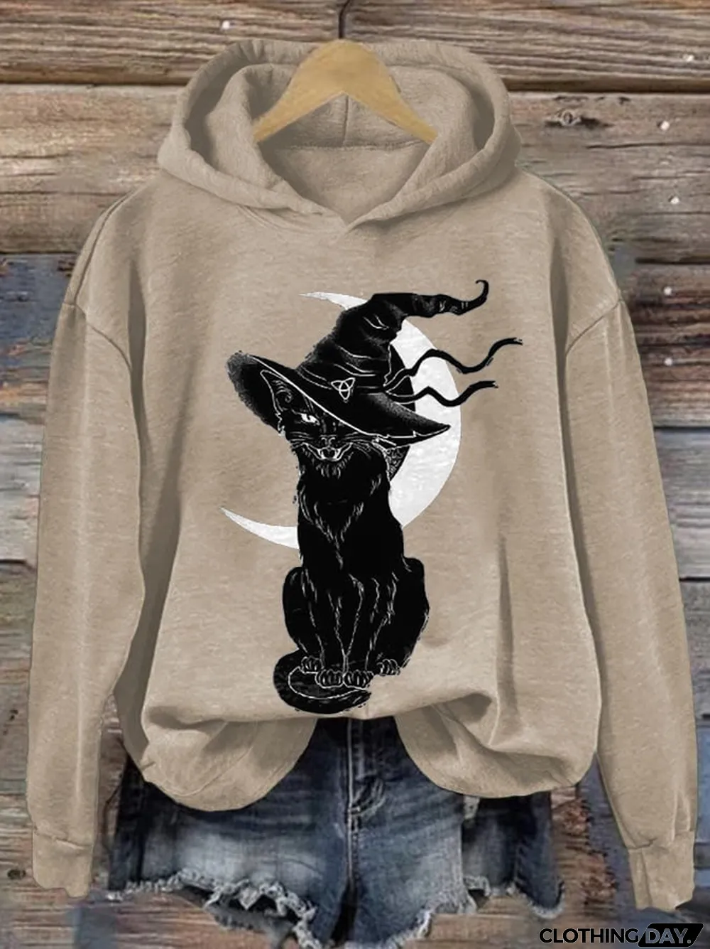 Women's Halloween Moon Cat Witch Print Casual Sweatshirt