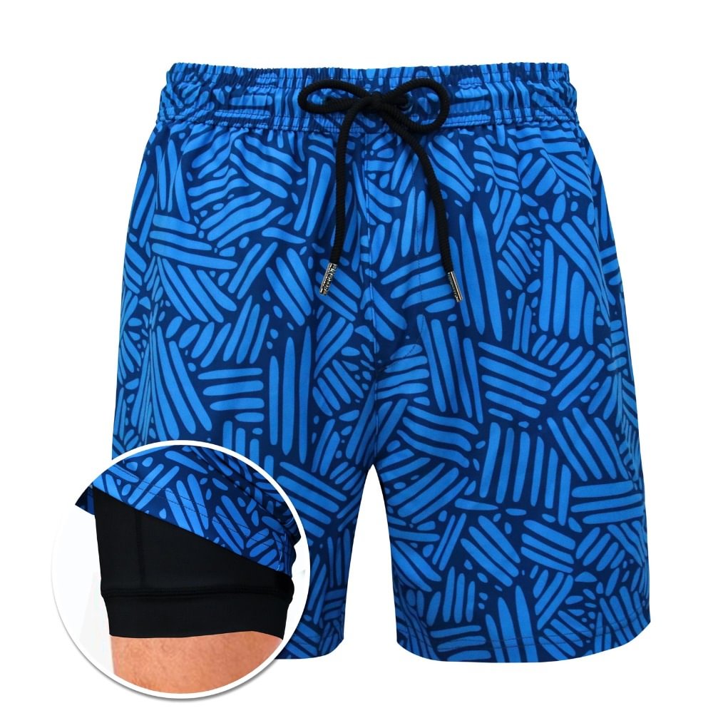 Blue Geometric – Compression Liner Hybrid Shorts
