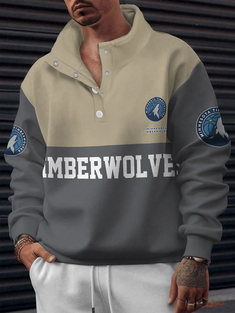 Minnesota Timberwolves 2025 New Design Casual Snap Mockneck Pullover
